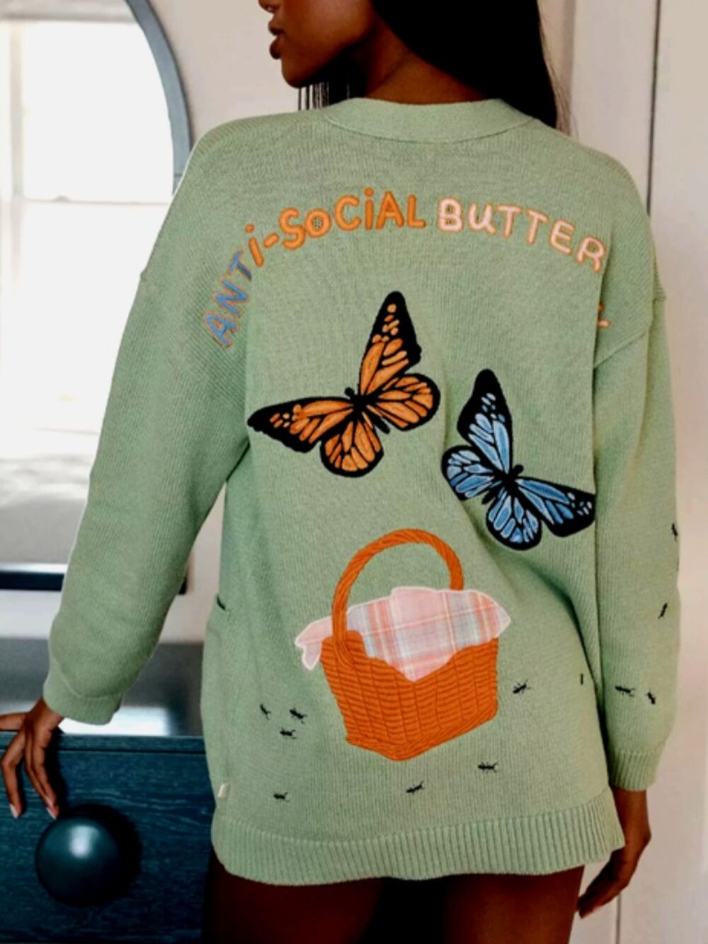 Anthropologie LyreBird Anti-Social Butterfly Cardigan Sweater XL NWT Butterflies